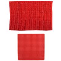 MSV Douche anti-slip mat en droogloop mat - Sevilla badkamer set - rubber/microvezel - rood - thumbnail