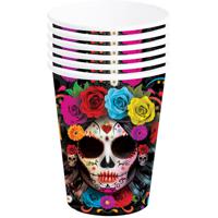 Day of the dead feest bekers - 6x - gekleurd - papier - 240 ml - thumbnail