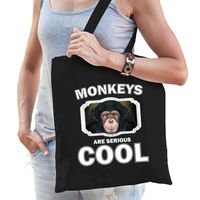 Katoenen tasje monkeys are serious cool zwart - apen/ leuke chimpansee cadeau tas - thumbnail