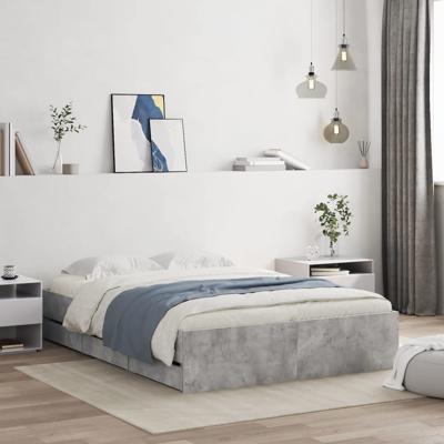 Bedframe met lades bewerkt hout betongrijs 135x190 cm