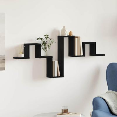 Wandplank met plank Zwart eiken 104.5 x 10 x 43 cm Bewerkt hout