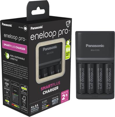 Panasonic BQ-CC55 snellader + 4 Eneloop Pro AA batterijen