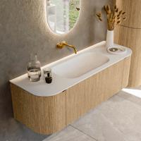 Badmeubel Mondiaz Kurve | 140 cm | Meubelkleur Oak | Wastafelkleur Talc | Midden spoelbak | Zonder kraangaten