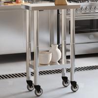 VidaXL Keukenwerktafel met wielen 55x30x85 cm roestvrij staal