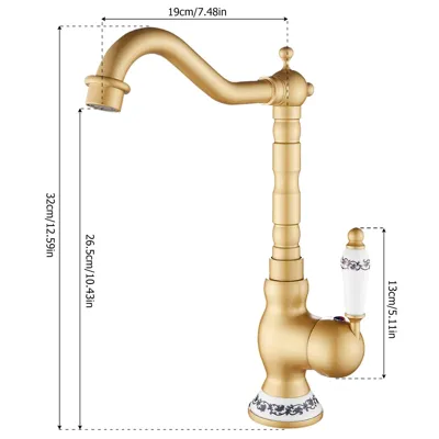 Antieke Messing Keukenkraan met Keramische Handgreep - 360° Draaiend | Traditioneel Design