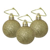 12x stuks kerstballen goud glitters kunststof 4 cm - thumbnail