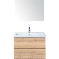 Vogue Badmeubelset 80 cm - Greeplijst in Kleur - Grey Oak - Keramische Wastafel Wit 1 Kraangat met Spiegel