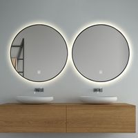 Set van 2 Saniclear Circle Black ronde spiegel met LED verlichting 60cm incl. spiegelverwarming mat zwart