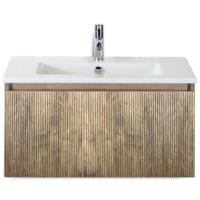 Frozen 3D Badmeubelset 80 cm - Greeplijst in Kleur - French Oak - Keramische Wastafel Wit 1 Kraangat