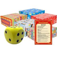 Sinterklaasavond/pakjesavond spel dobbelsteen geel en 8x cadeaupapier/inpakpapier rollen   -