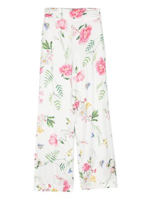 Monnalisa pantalon ample à fleurs - Blanc