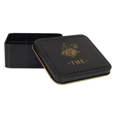Theedoos 6-vaks - zwart - metaal - 18 x 15 x 7 cm - theekist - met deksel
