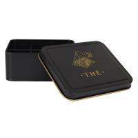 Theedoos 6-vaks - zwart - metaal - 18 x 15 x 7 cm - theekist - met deksel