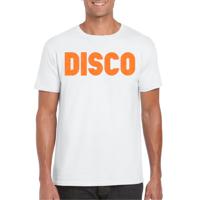 Verkleed T-shirt voor heren - disco - wit - oranje glitter - jaren 70/80 - carnaval/themafeest - thumbnail