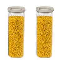5Five Voorraadpot - 2x - keuken/voedsel - glas - 2000 ml - luchtdichte deksel - transparant/beige