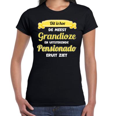Cadeau/verkleed T-shirt dames - zwart/geel - Pensioen - leukste collega - afscheid