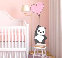 Muurstickers baby Panda en ballon met naam - thumbnail