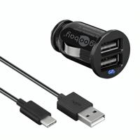 USB A autolader + USB A naar C kabel