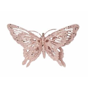 Roze deco vlinder met glitters 15 x 11 cm   -