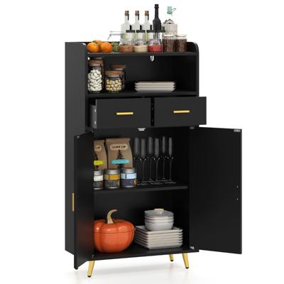 Multifunctionele Kast met Dubbele Deuren & 2 Lades & Verstelbare Plank Keukenkast Zwart
