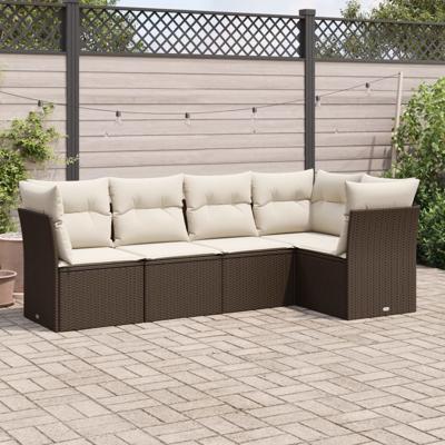 5-delige Loungeset met kussens poly rattan bruin