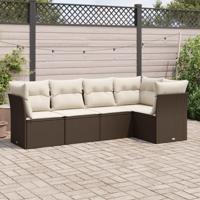 5-delige Loungeset met kussens poly rattan bruin
