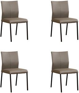 Set van 4 Grijze leren moderne eetkamerstoelen Basic - poot vierkant zwart - Toledo Leer Smog (grijs leer)