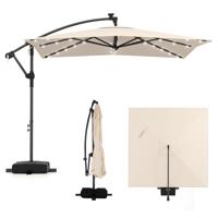 Zonne-LED-parasol met Zijdelingse Bevestiging 250 x 250 cm Vierkante Tuinparasol voor Buiten met 360°-Draaifunctie-Beige