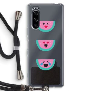 Smiley watermeloen: Sony Xperia 5 Transparant Hoesje met koord