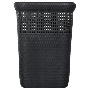 Wasmand met deksel Rotan - antraciet - gevlochten kunststof - 60 liter - 42 x 33 x 57 cm