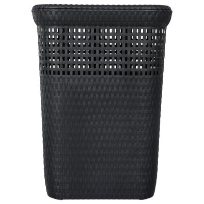 Wasmand met deksel Rotan - antraciet - gevlochten kunststof - 60 liter - 42 x 33 x 57 cm