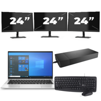 HP EliteBook x360 1030 G8 - Intel Core i7-11e Generatie - 13 inch - 16GB RAM - 256GB SSD - Windows 11 Home + 3x 24 inch Monitor