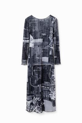 Slim fit midi-jurk met krantenknipsels - BLACK - XL