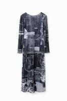 Slim fit midi-jurk met krantenknipsels - BLACK - S