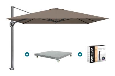 Platinum Challenger Telescope Zweefparasol premium - 3,5x3,5 - Havana Taupe met voet en hoes