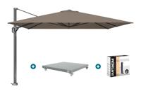 Platinum Challenger Telescope Zweefparasol premium - 3,5x3,5 - Havana Taupe met voet en hoes