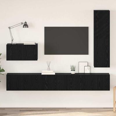 Tv-meubelset 4 pcs Zwart eiken 200 x 30 x 30 cm Bewerkt hout