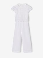 Jumpsuit broek voor meisjes in Engels borduurwerk wit