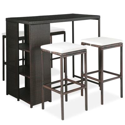 5-delige Tuinbarset met kussens poly rattan bruin