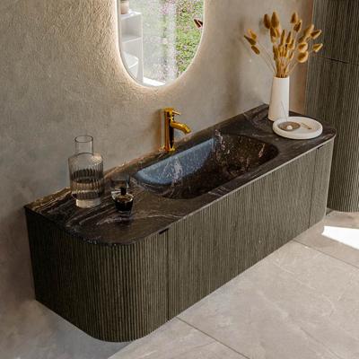 Badmeubel Mondiaz Kurve-Dlux | 140 cm cm | Meubelkleur Shadow | Wastafelkleur Lava | Solid surface | Wasbak midden spoelbak | 1 kraangat