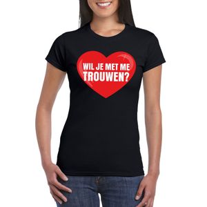 Huwelijksaanzoek t-shirt Wil je met me trouwen zwart dames