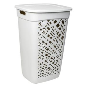 Wasmand/wasbox met deksel - lichtgrijs - 60 liter - kunststof - L43 x B36 x H63 cm