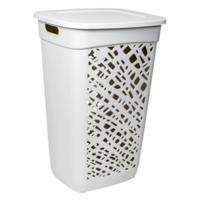 Wasmand/wasbox met deksel - lichtgrijs - 60 liter - kunststof - L43 x B36 x H63 cm