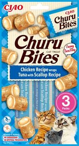 INABA CHURU BITES CAT CHICKEN RECIPE WRAPS TUNA WITH SCALLOP RECIPE 3X10 GR