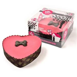 The Barking Bakery yoghurt topped pawty cake roze hart met kaars