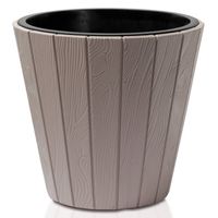 Prosperplast Plantenpot/bloempot Wood Style - buiten/binnen - kunststof - beige - D30 x H28 cm - Plantenpotten - thumbnail