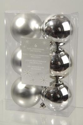 6 kerstballen zilver 80 mm - Ksd