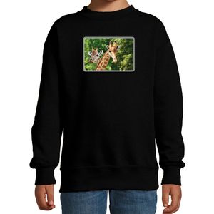 Dieren sweater / trui met giraffen foto zwart voor kinderen