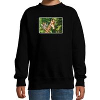 Dieren sweater / trui met giraffen foto zwart voor kinderen - thumbnail