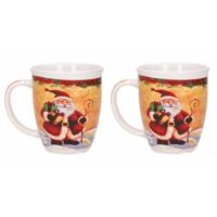 G. Wurm Kerstmok kerstman met cadeautjes - Set van 4x stuks - keramiek - 300 ml - koffie/thee mok -